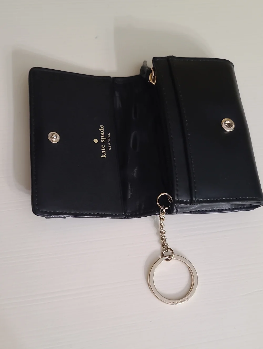 kate spade Black Leather Bow Accent Compact Wallet